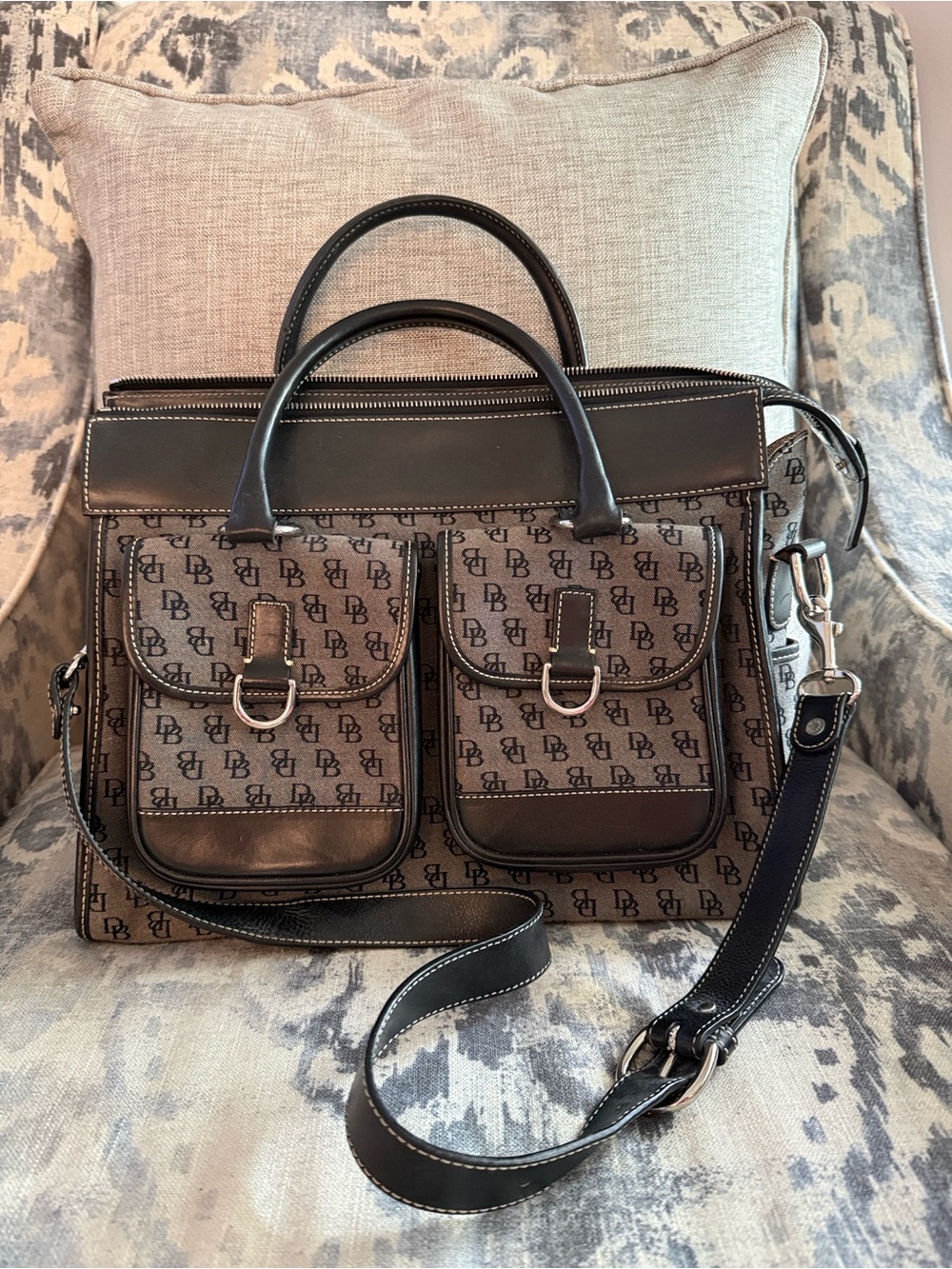 Dooney & Bourke  Black and gray Monogram Messenger Satchel
Box#7